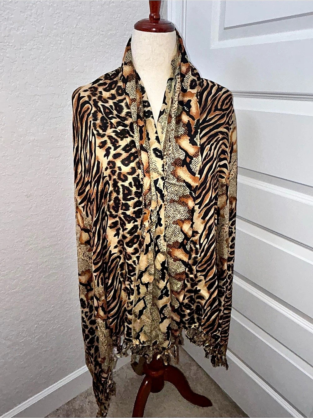 Animal Mix Print Viscose Scarf Wrap